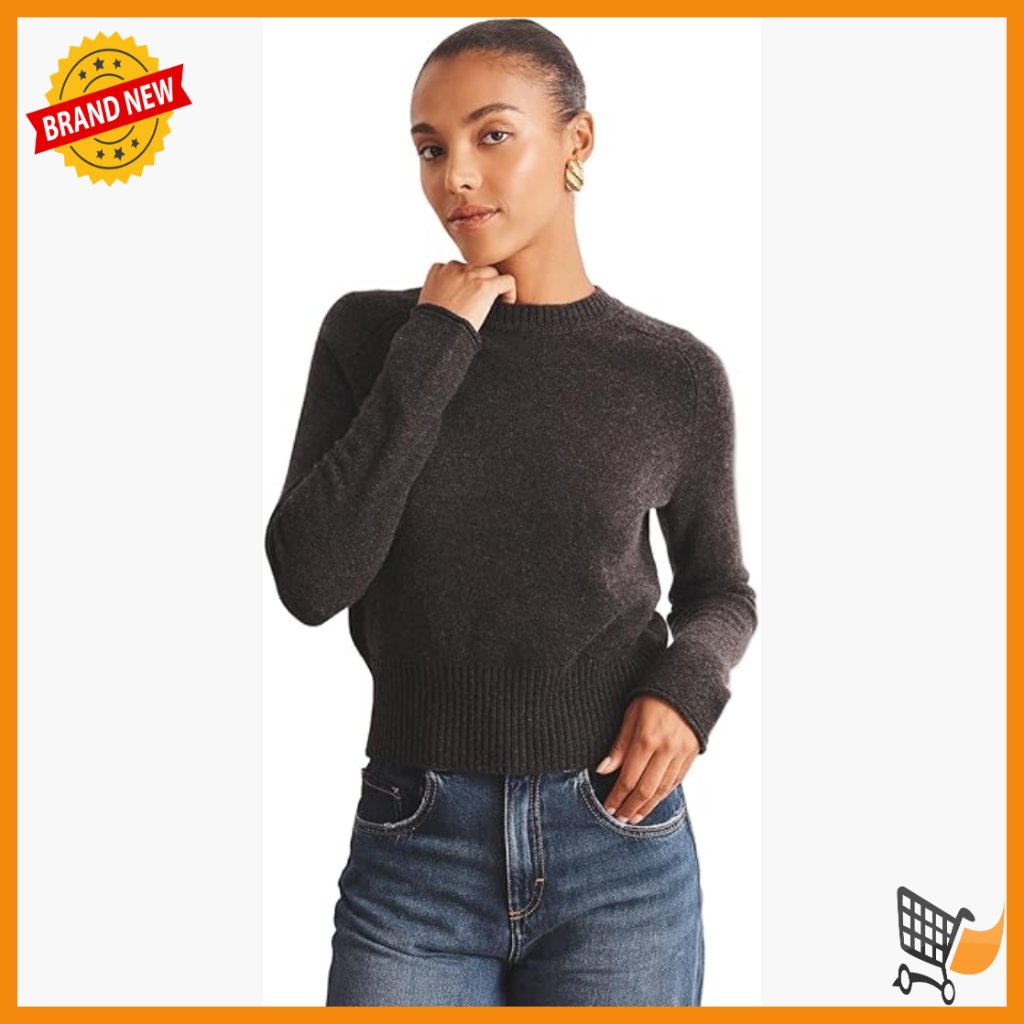 Luxe Cashmere Saddle Crewneck Sweater Pullover Long Sleeve